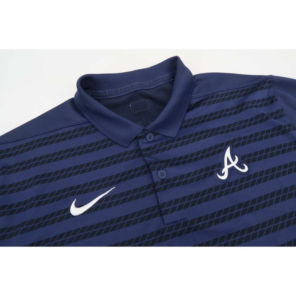 Nike Polo Shirt Mens Medium Navy Striped Atlanta Braves MLB Collection Dri-FIT